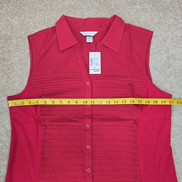 NWT Christopher Banks Sleeveless Button Down Blouse Top Sz XL V-Neck Tiered Red - Picture 6 of 7